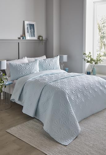Serene - Duck Egg Blue Floral Embroidery Duvet Cover - King Bedding Size (230 x 220cm) - Luxury Bedding - Soft Touch - Pinsonic/Ultrasonic Pattern - Duck Egg Blue Embossed Duvet - Cavili Collection