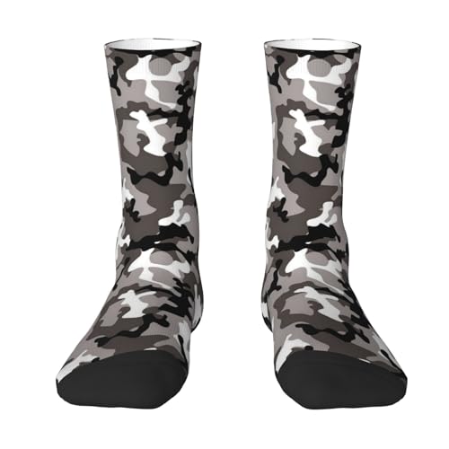 Black Grey White Camo Print Crew Socks Unisex Socks Tall,Thick Long Socks Everyday Contrasting Colored Socks