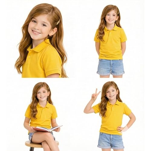 Image of Kids Girls Polo T-Shirt | Half Sleeves | 100% Organic Cotton Rich Bio-Wash Fabric | Ultra Soft & Breathable | Regular Fit | Plain Solid Color Casual Wear & School Uniform