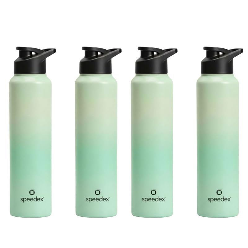 Image of Speedex Stainless Steel Water Bottle 1 Ltr, Leak Proof Sipper Cap, BIS Approved 1000 ml Metal Bottle For Daily, Office, School, Gym, Travel Use for Men, Women, Kids, Adults, Dual Green, Set of 4