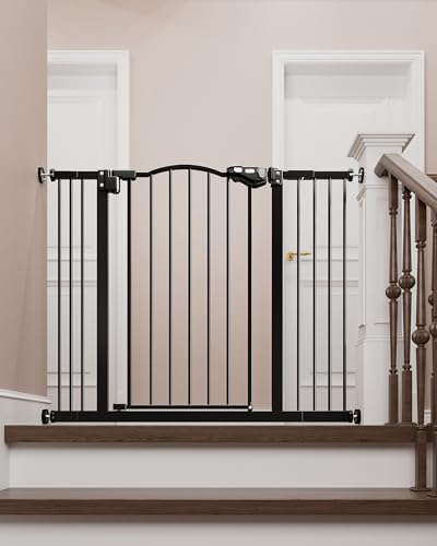 Image of InnoTruth 29-39.6” Baby Gate for Stairs & Doorways, 30" Tall Dog Gate for Pets, Dual-Lock Safety and One Hand Opening Design, Pet Gate for Hallways, Outdoors, Wall-Friendly Install, Pure Black