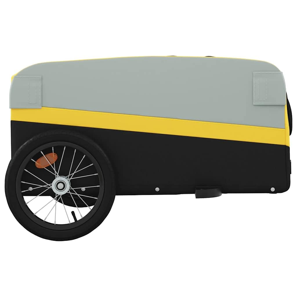 Przyczepa rowerowa, czarna i żółta, z żelaza, udźwig 45 kg, z dyszlem, flaga bezpieczeństwa do transportu ładunków, bagażu, aktywności na świeżym powietrzu, na podróż rowerem, na co dzień