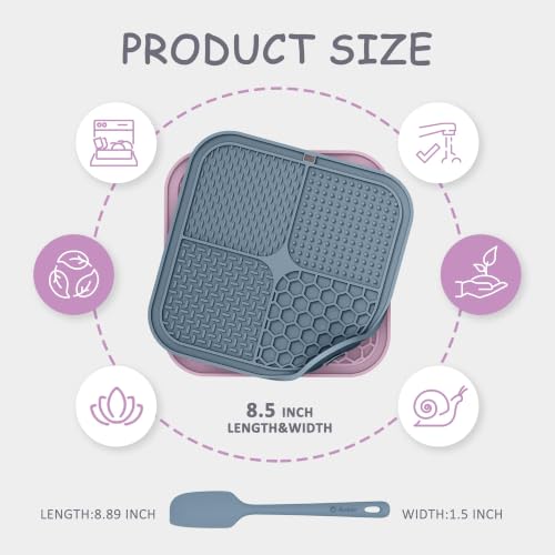 Image of ChefAide 2 Pack Lick Mat for Dogs,Cats,Upgraded 8.5x8.5 inches Licking Mats with Suction Cups,Slow Feeder Licking Pad for Anxiety Relief and Boredom Reducer,Suitable for Dog Training (Purple & Blue)