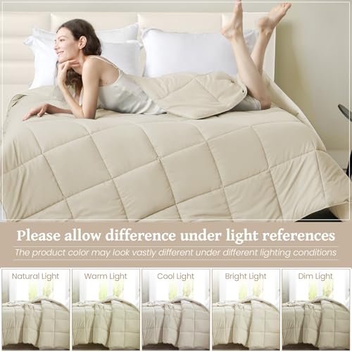 Image of Homelike Moment Lightweight Twin Comforter - Beige Down Alternative Comforters Twin Size Bed, All Season Duvet Insert Quilted Bedding Comforter Soft Cozy Twin Size Beige