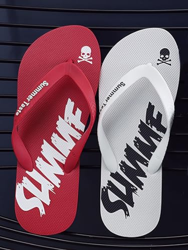 1Pair Men Summer Flip Flops - Beach Vacation Style Non - Slip Clip - On Sandals with Soft Bottom for Outdoor Use, Red, 423