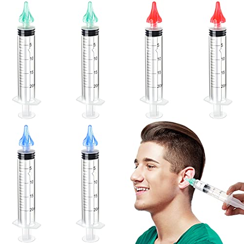 6 Pieces Ear Wax Cleaner for Humans, Ear Wax Removal Kit Ear Wax Removal Tool Ear Syringe Wax Removal Ear Wax Removal Syringe for Ear Cleaning, 20 ML, Blue Red Green
