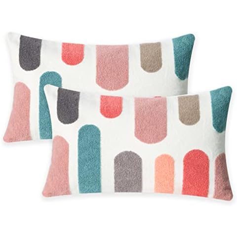 Pilmandu Set of 2 Decorative Throw Pillow Case Abstract Modern Cushion Cover Soft Cotton Linen Pillowcases 12x20 Inch (12x20 Inch, Rainbow) Cover