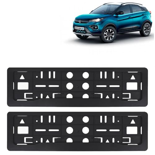 Image of KINGSWAY Nexon EV Car Number Plate Frames for All 2020 to 2023 Models of Tata Car Registration Plate Holders, Black Licence Plate Covers (Front and Rear), Universal Size 51.5 x 14.5 cm