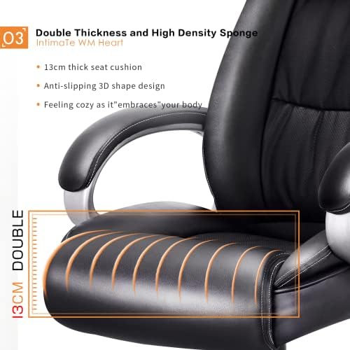 IntimaTe WM Heart High-Back Executive Office Chair, Faux Leather Large Seat Computer Desk Chair, Ergonomic Design Adjustable Seat Height, Synchro Tilt Mechanism, 360 Degree Swivel, Black (80cm Back)