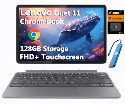 Image of Lenovo Chromebook Duet Gen 9 11 inch FHD+ 2-in-1 Tablet Touchscreen Laptop (8-Core MediaTek Kompanio 838, 4GB, 64GB eMMC + 64GB SD Card, Detachable Keyboard) 8MP Webcam, Students, Home, IST HUB, Chrome OS