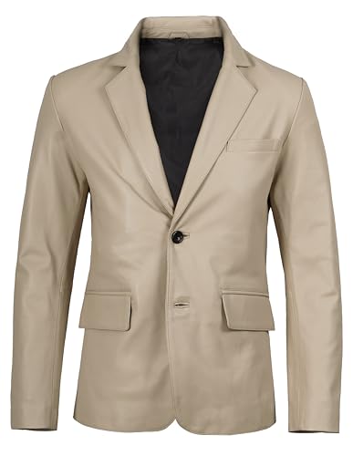 Image of fjackets Mens Leather Jacket - Real Lambskin Leather Blazer, Notched Collar Sport Coat for Men