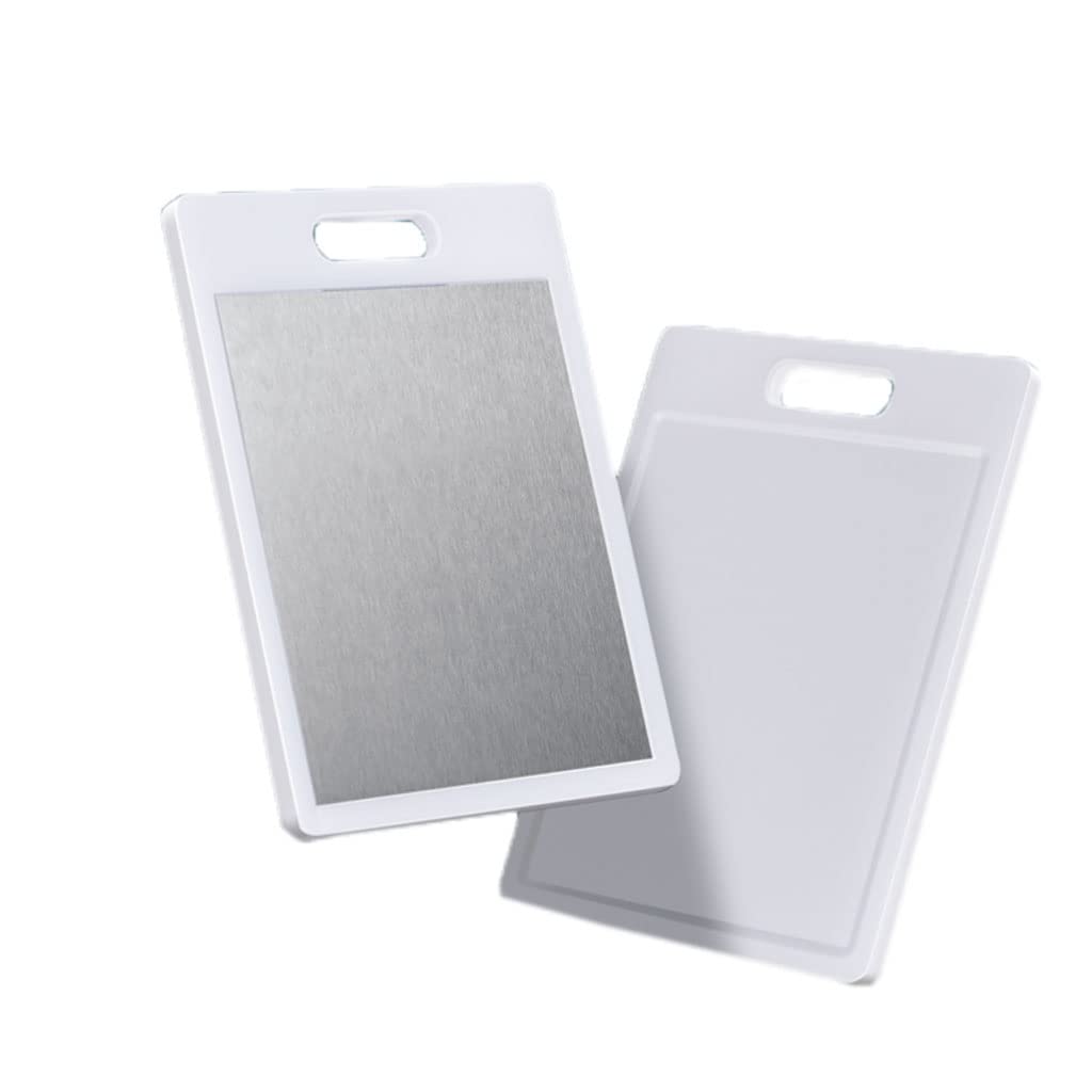 Tabla De Cortar Profesional De Doble Cara De Acero Inoxidable Y Plástico 2 En 1 con Mango para Cocina, Tabla De Cortar Carne L