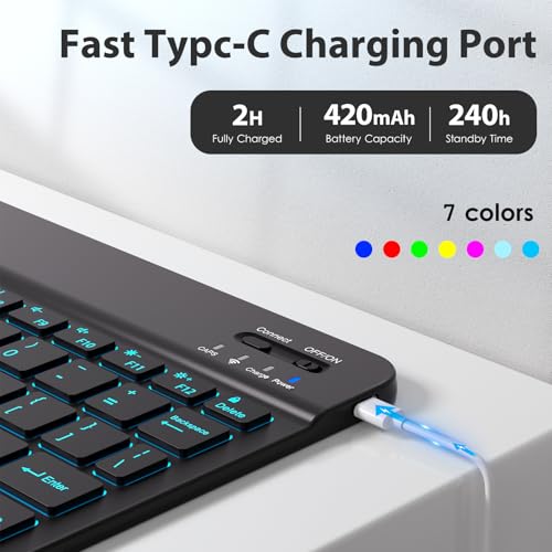 Image of DTTO Keyboard Case for iPad Air 11 Inch M4 /M3 /M2 2026 /2025 /2024, iPad Air 5th /4th Gen 10.9-Inch, 7 Colors Backlit Wireless Detachable Folio Keyboard Cover with Pencil Holder & Pocket, Black