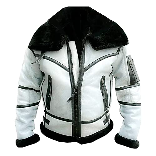 Image of Men's B3 Real Leather Aviator Bomber Jacket with Faux Shearling, RAF Winter Coat