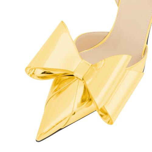FOWT Women Bow Pointed Toe Pumps Kitten Mid Heel Slingbacks Slip on Elegant Evening Prom Shoes Size 4-16 US3