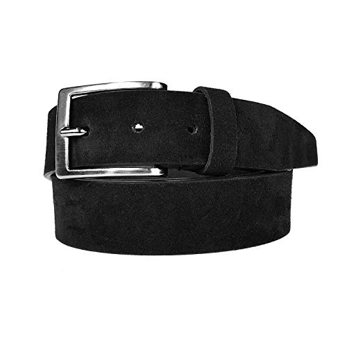 Mix Your Beauty MYB Ceinture plate pour homme en daim véritable - 35 mm - Made In Italy - Fait main (Noir, 100 - 115 cm) Cover