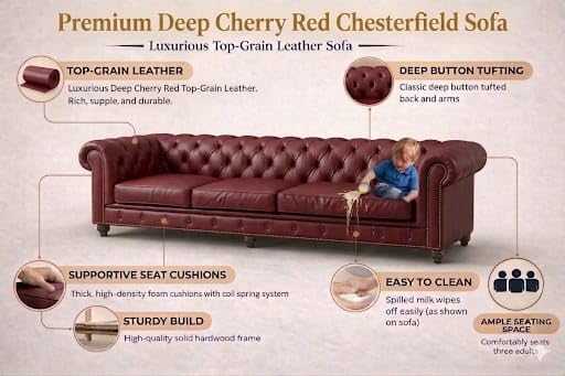 Image of Modern Classic Design Leatherette Luxury Chester Sofa Set with Button Tufted, Sofa for Living Room Home, Office, Hotle and Lobby, Living Room Set (Burgundy, 3+2+1=6 Seater Sofa)