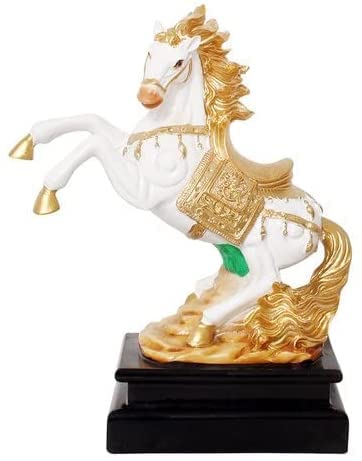 Statue de cheval blanc et doré en polyrésine pour décoration d'intérieur chic