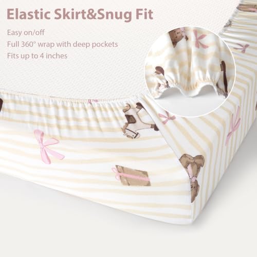 Image of Baby Bedside Bassinet Sheets Fitted, 33 inchx20 inch Compatible with Baby Delight Dream On Me & Most Rectangle Bedside Sleeper Bassinet Mattresses, Super Soft Microfiber Pink Bear