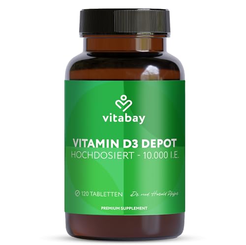Vitabay - Vitamin D3 10000 I.E. - 120 Vegane Vit D 10000 Tabletten - Vitamin D Hochdosiert - Laborgeprüft