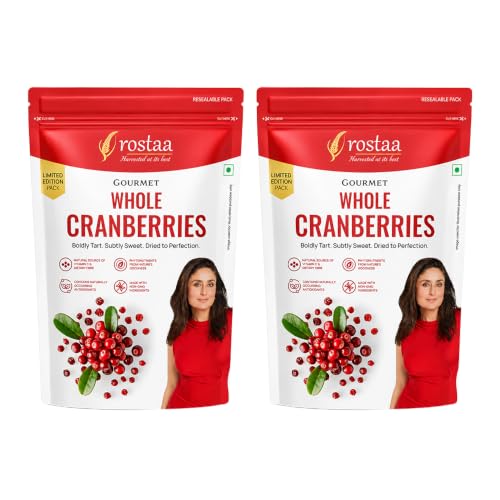 Image of Rostaa Gourmet Whole Cranberries 200 gms | Rich in Antioxidants, Fiber & Vitamin C | Supports Immunity, Digestion & Heart Health | Premium & 100% Natural Snack (200 GM (Pack of 2))