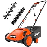 MAXLANDER Electric Dethatcher and Scarifier, 13” 12Amp 2-in-1 Lawn Dethatcher with 4-Position Depth Adjustment, 30L Removable Collection Bag, Airboost Technology Increases Lawn Health