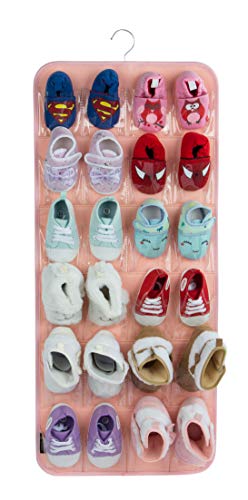 Image of PACMAXI Over The Door Shoes Organizer for 12 Pairs of Baby Shoes Boys Girl, Hanging Baby Shoe Organizer with Hanger(Felt Material-Pink)