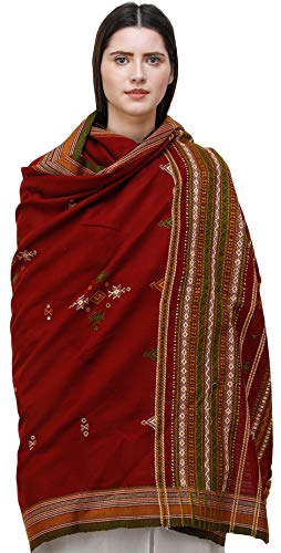 Image of Exotic India Women's Kutch Wool Shawl (SHV95--beige)