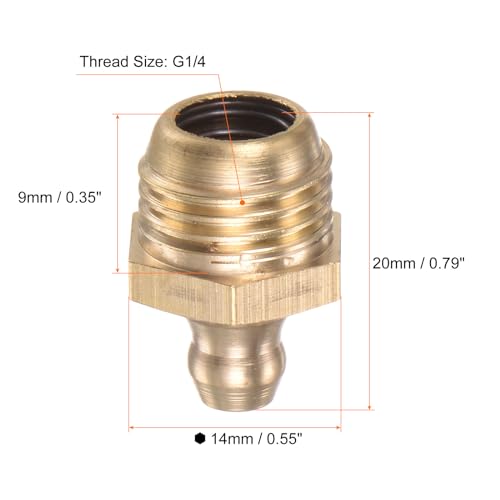 Image of HARFINGTON 15pcs Brass Straight Grease Fitting G1 /4 SAE Thread Hydraulic Grease Nipple Accessories for Car