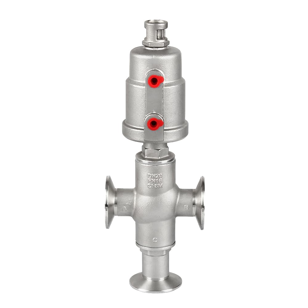 1 szt. Trójnik BSPT Tri Clamp 3-drożny ze stali nierdzewnej 304, pneumatycznie sterowany, kątowy zawór gniazdowy, typ gwintu(DN20,Steel Actuator)