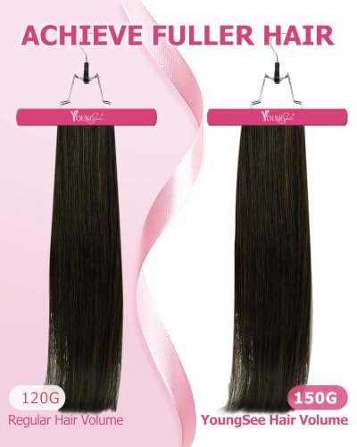 Image of YoungSee Ash Brown Clip in Hair Extensions Real Human Hair, Straight Hair Extensions Clip ins Dark Ash Brown, Invisible Clip in Extensions for Natural Look, 16In 120G 7Pcs Add Volume