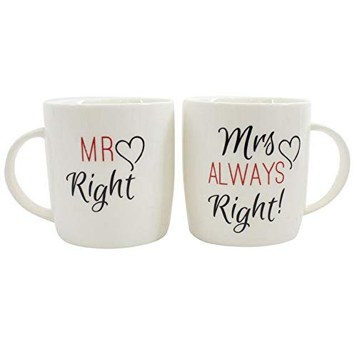 Multicolor Ceramic Mr & Mrs Right Couples Mug Set - 9cm x 12cm (Pack of 2) - Unique & Fun Design - Great for Coffee Lovers