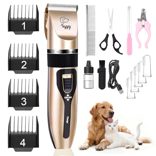 HappyYILIDA Dog Clippers for Grooming, Low Noise, Electric Quiet, Adjustable Clipper Comb for Dog Grooming Kit, cat Supplies Pet Hair Clippers Grooming kit for Dogs at Home