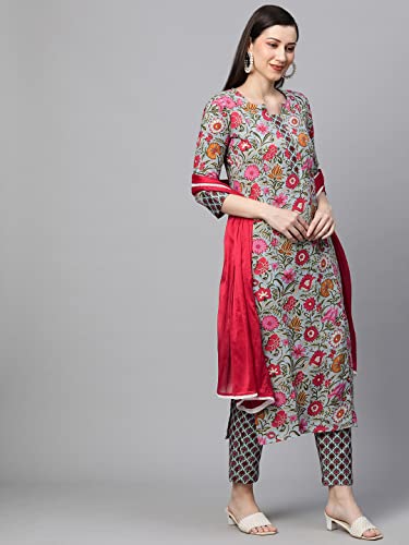 Image of ANNI DESIGNER Women's Pure Cotton Printed Straight Kurta, Pant & Dupatta (Sunu)