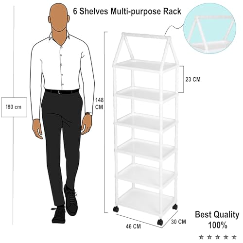 Image of SUBEKYU Kids Plastic Wardrobe Rack with Removable Cover, Baby Clothes Organizer & Storage Cabinet, Plastic Office Rack, White, Firozi