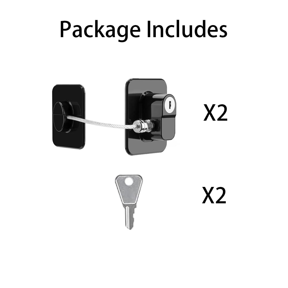 Serrure de réfrigérateur avec clé, serrure de fenêtre, serrure de sécurité pour enfants, pour armoire, tiroir, réfrigérateur, serrure pour enfants autocollante (2 Pcs)