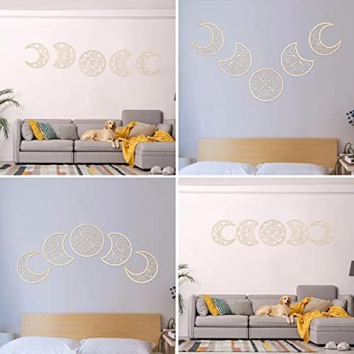 NBEADS Moon Phase Wall Decor Set, Wooden Moon Bohemian Wall Decor Set of 5 Nordic Aesthetic Moon Phase Wall DIY Decor for Bedroom Living Room Apartment