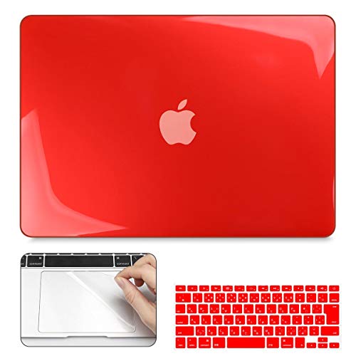 CISOO MacBook ケース レッド 透明 MacBook Air 13 インチ ケース A1466 A1369 対応 2010-2017 おしゃれ ハードカバー 薄型 耐衝撃 軽量 日本語 JIS配列 キーボードカバー トラックパッド 保護フィルム