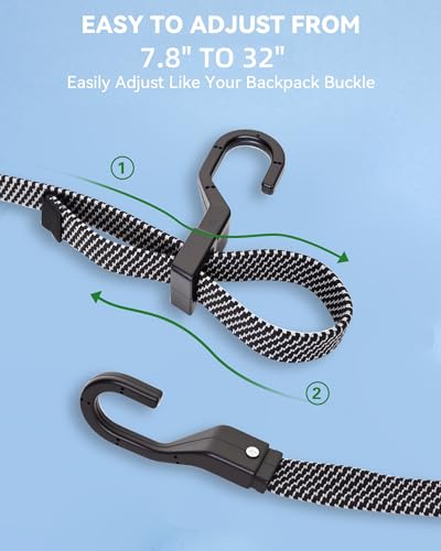Image of 32 inch Flat Adjustable Bungee Cords with Hooks, 3X Faster to Adjust the Length | LUCKY STRAPS 6 Pack Black Heavy Duty Bungee Straps for Cargo, Camping, Bike, Truck, Roof Rack, Motorcycle, Outdoor Use