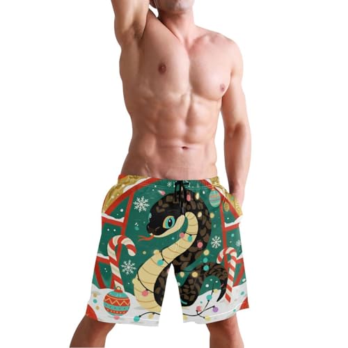Men's Swim Trunks Quick Dry Swimming Shorts with Pocket Snake with Candy Canes Swimsuit Trunks4