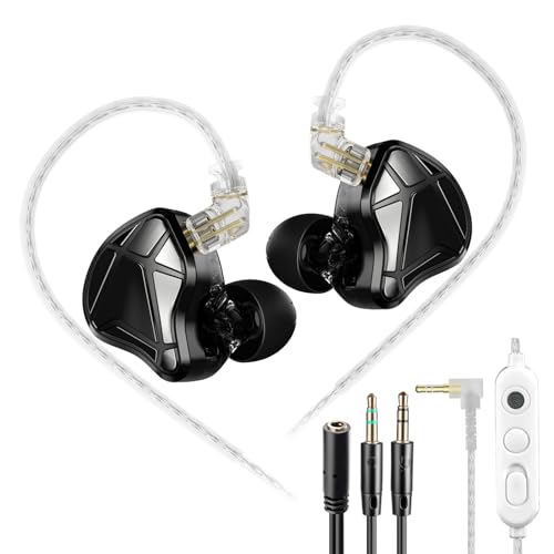 KZ Axas Gaming Earbuds Wired with Mic for PS4 PC Xbox PS5, Noise Isolation IEM for Gaming with Low Latency, Comfort-Fit Earphones for Laptop, Consoles and Mobile (Black, Mic)