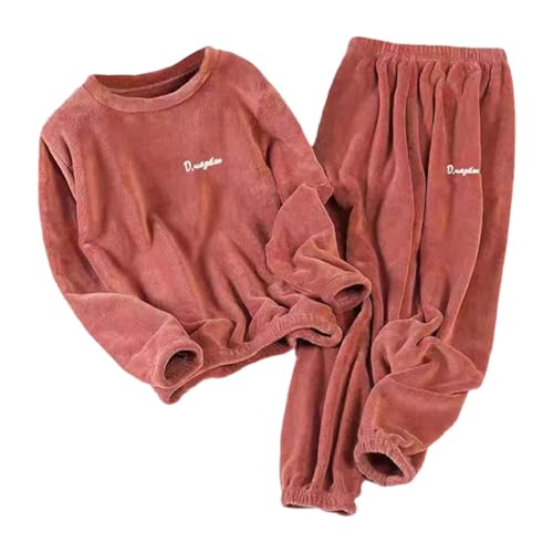 Generisch Schlafanzug Damen Lang Fleece Pyjama Set Winter Warm Plüsch Hausanzug Hausanzug Flanell Nachtwäsche Zweiteiler Rundhals Langarm Sweatshirt...