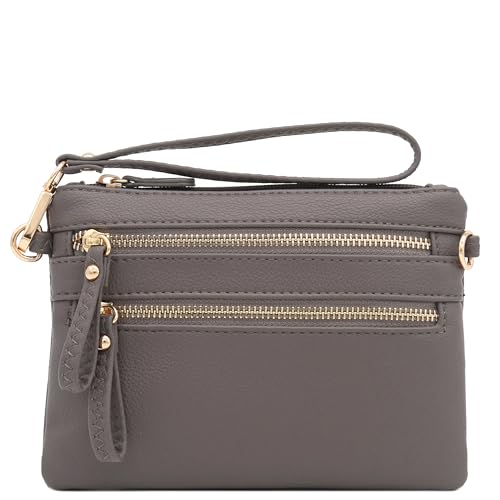 Image of FashionPuzzle Multi Zipper Pocket Small Wristlet Crossbody Bag