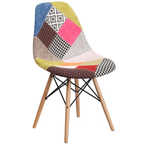 Emma + Oliver Milan Patchwork Fabric Chair With Wooden Legs #TOP1