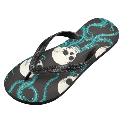 Gothic Skull Blue Octopus Beach Summer Casual Flip Flop Sandals Non-Slip Quick Dry for Women Men 214B8464