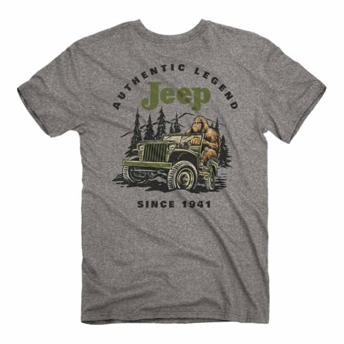 Jeep Sasquatch Legend Short Sleeve T-Shirt, Gray | Classic Willys Jeep Design | 50/50 Polycotton Blend - Main Image