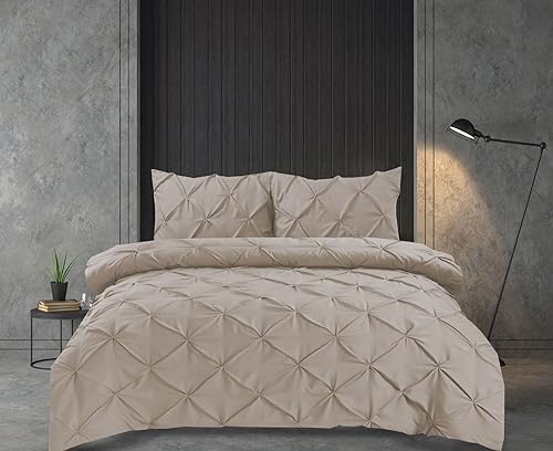 Linen Home Pintuck Double Duvet Cover Set, Soft Microfiber Pinch Pleat Linen Duvet Cover with 2 Pillow Shams, Easy Care - Image 2