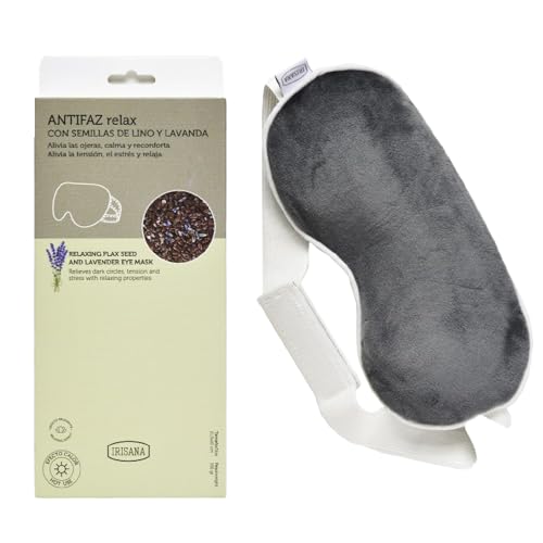 Irisana - Antifaz Térmico de Frío y Calor - Con Lino y Lavanda - En Gris - 10 x 2,5 x 23 cm - Saco de Semillas para Microondas - Ideal para Congelador