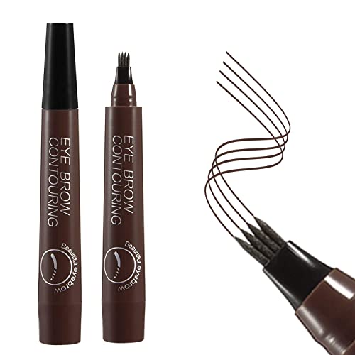 Eyebrow Contouring Pen, Waterproof Microblading Eyebrow Pencil with 4-Prong Micro-Fork-Tip Applicator, Liquid Eyebrow Pencils for women Creates Natural Looking Brows Effortlessly (Brown)