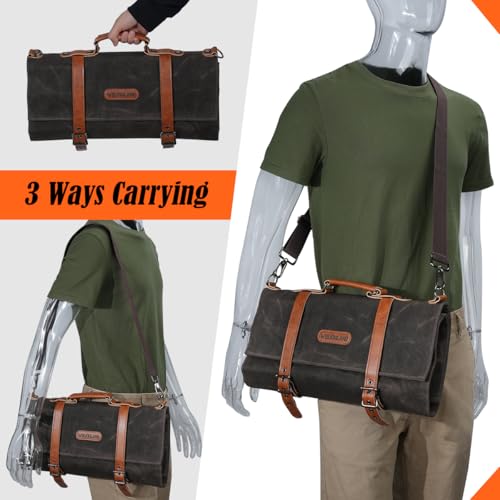 WELKINLAND 13-Pocket Knife Roll, Waxed-Canvas Leather Knife Roll Bag, Heavy-Duty Chef Knife Roll Bag, WaterProof Knife Wrap Roll, Portable Chef Knife Roll Up, Chef Knife Bags And Rolls by WELKINLAND - Image 5
